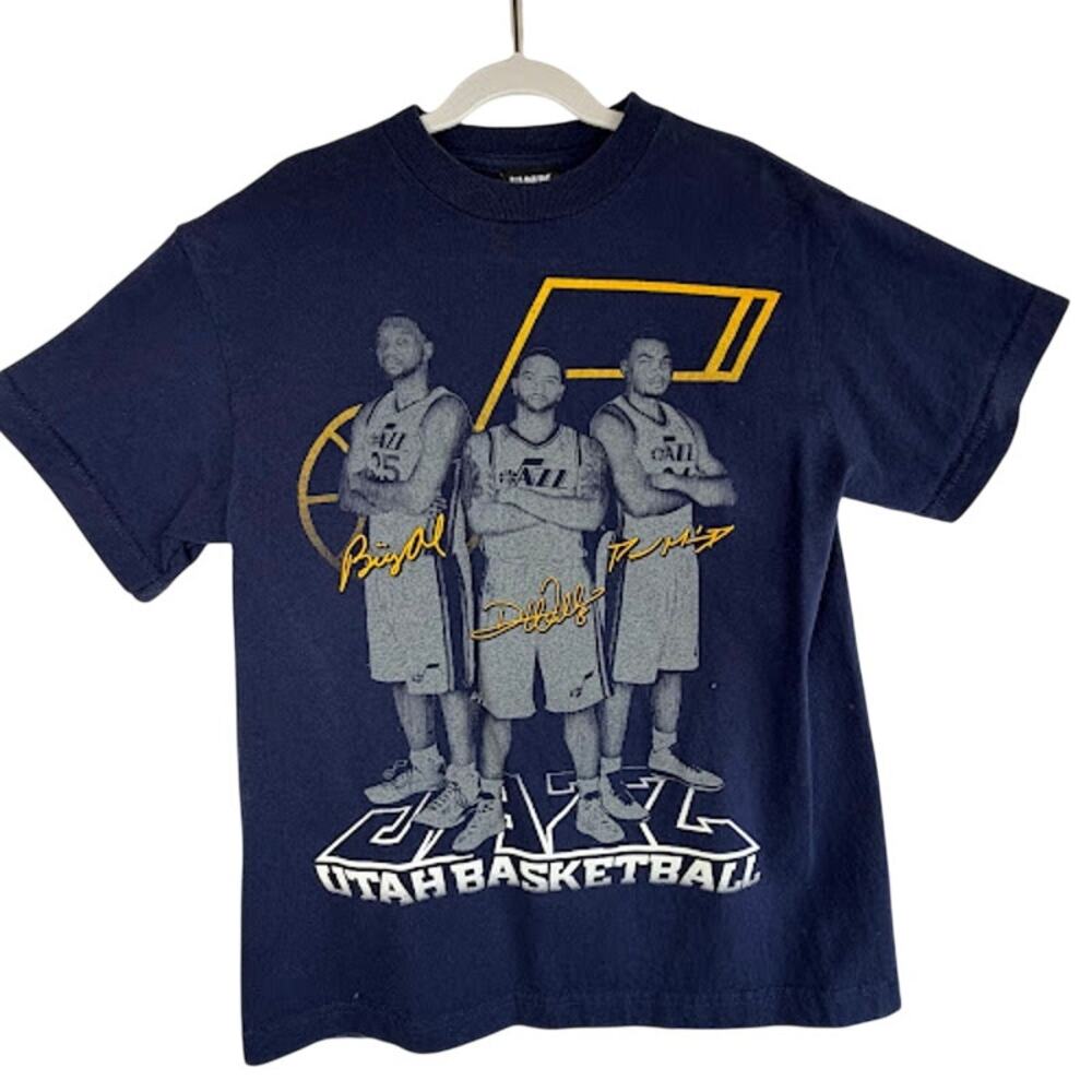 Vintage Utah Jazz UNK Shirt Youth L Navy Deron Williams Millsap Big Al  Y2K
